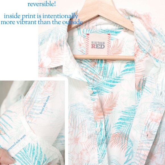 Men's Reversible Floral Leaf Button Down Shirt by Vintage RED - Picture 4 of 8